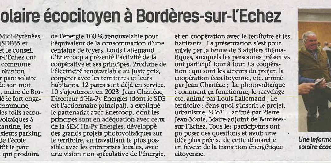 LA SEM HA-PY ENERGIES ET LE SDE65 MIS A L’HONNEUR DANS LA PRESSE