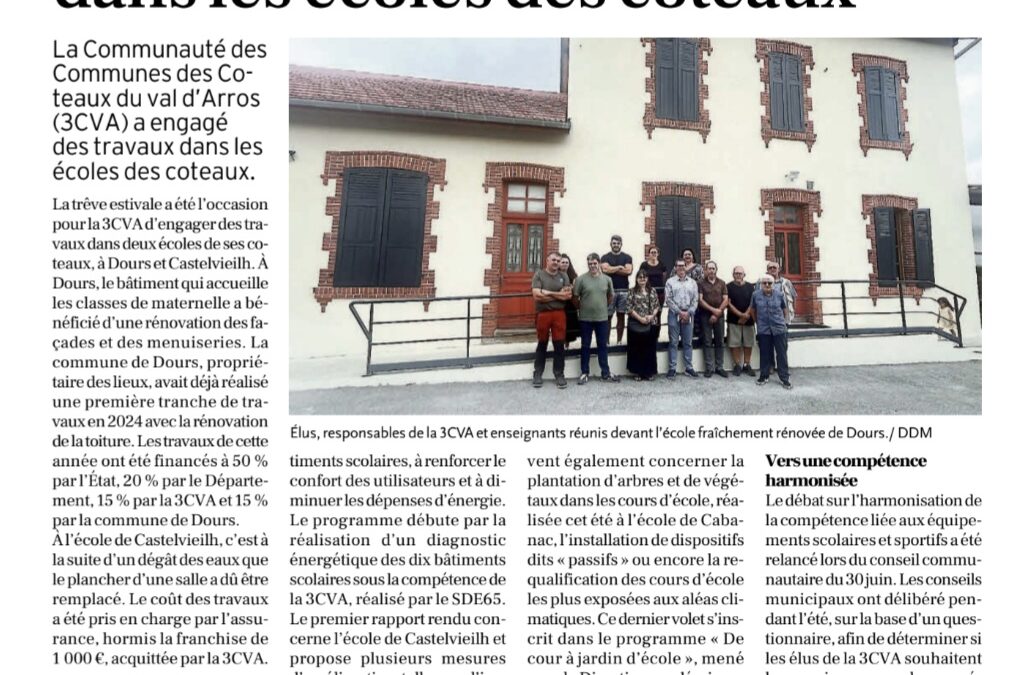 Rénovation des écoles: le SDE65 aux côtés de la Communauté de Communes des Coteaux du Val d&rsquo;Arros (3CVA)